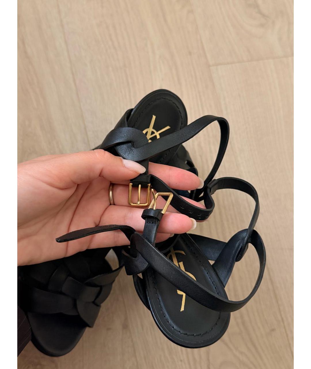 SAINT LAURENT Черные кожаные босоножки, фото 6