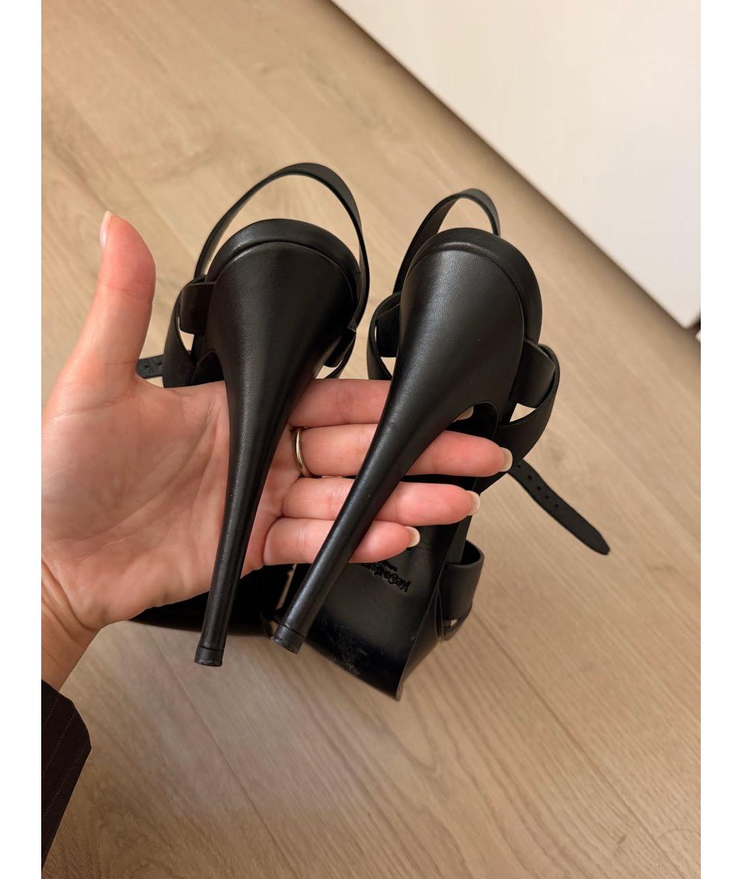 SAINT LAURENT Черные кожаные босоножки, фото 4