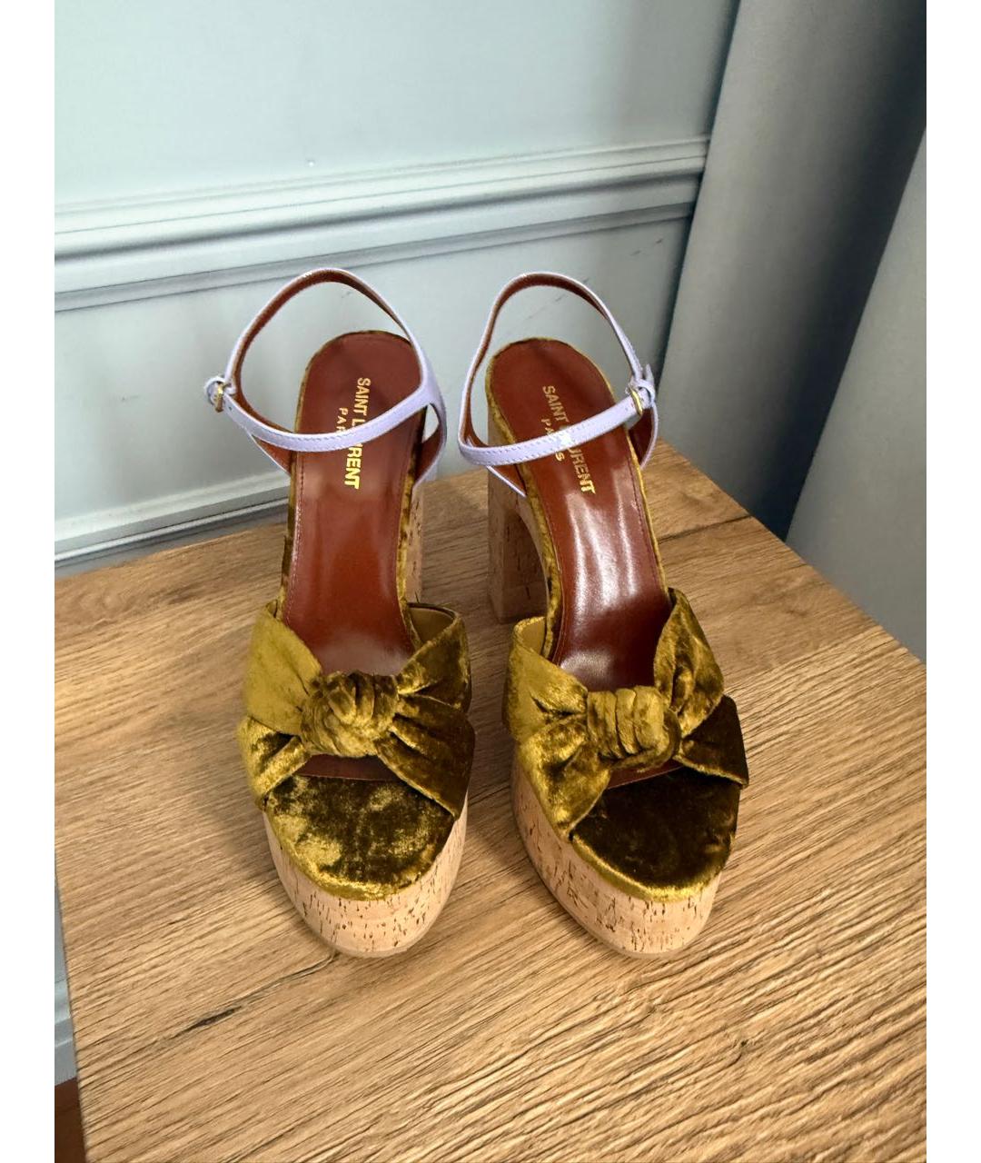 SAINT LAURENT Мульти бархатные босоножки, фото 3