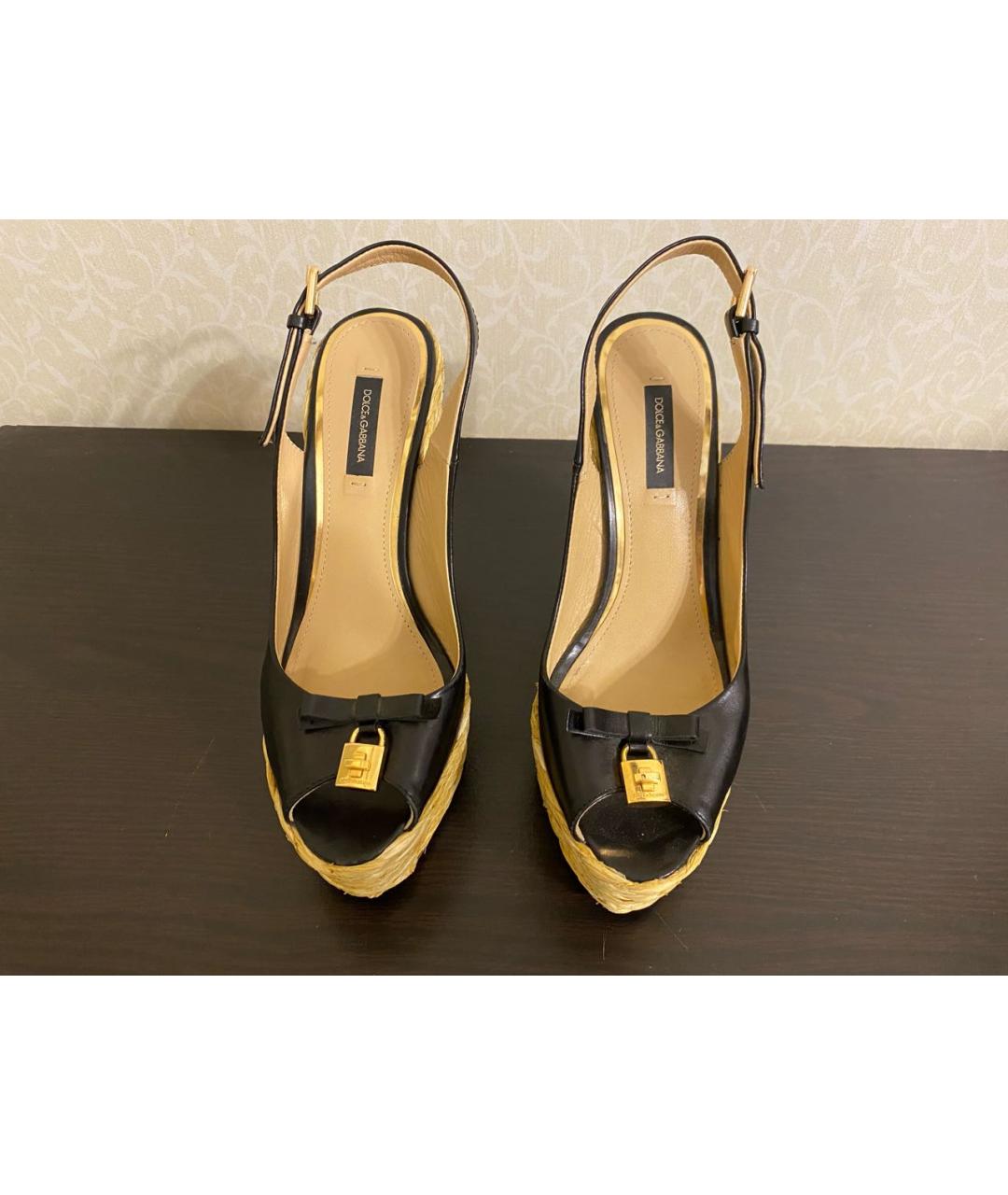 DOLCE&GABBANA Черные кожаные босоножки, фото 2