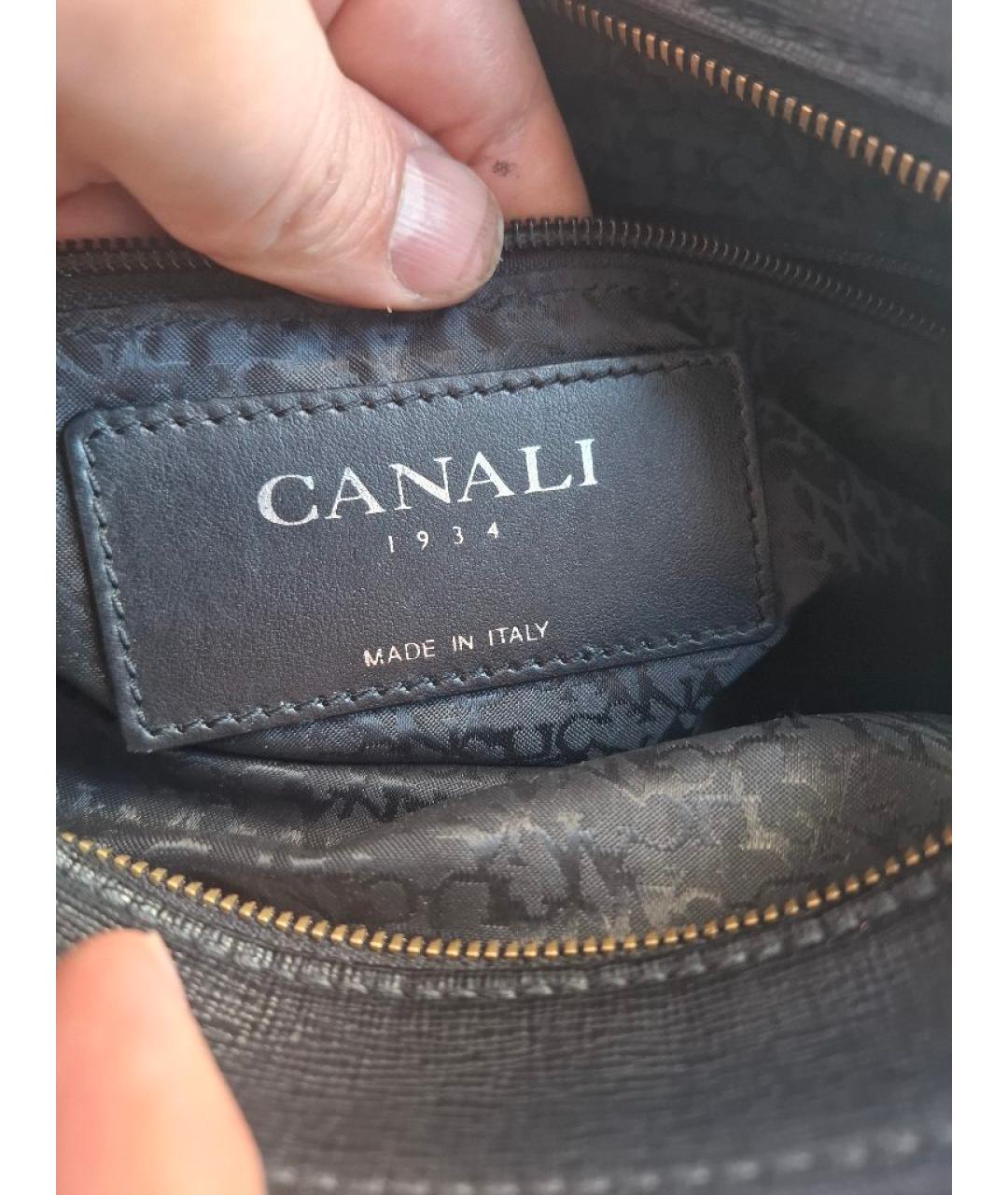 CANALI Черная кожаная сумка на плечо, фото 4