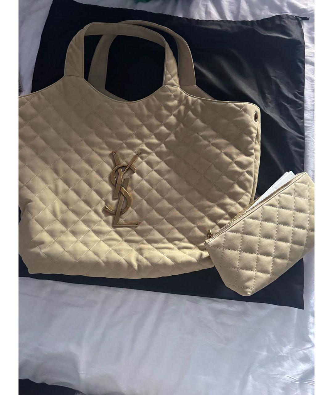 SAINT LAURENT Бежевая кожаная сумка тоут, фото 2