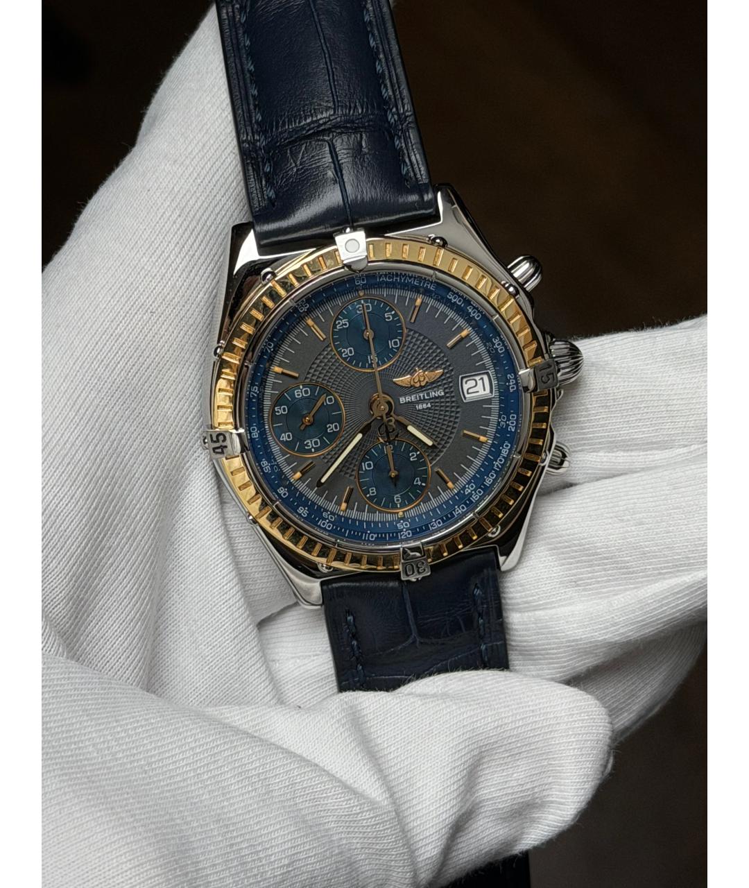 BREITLING Темно-синие часы из желтого золота, фото 2