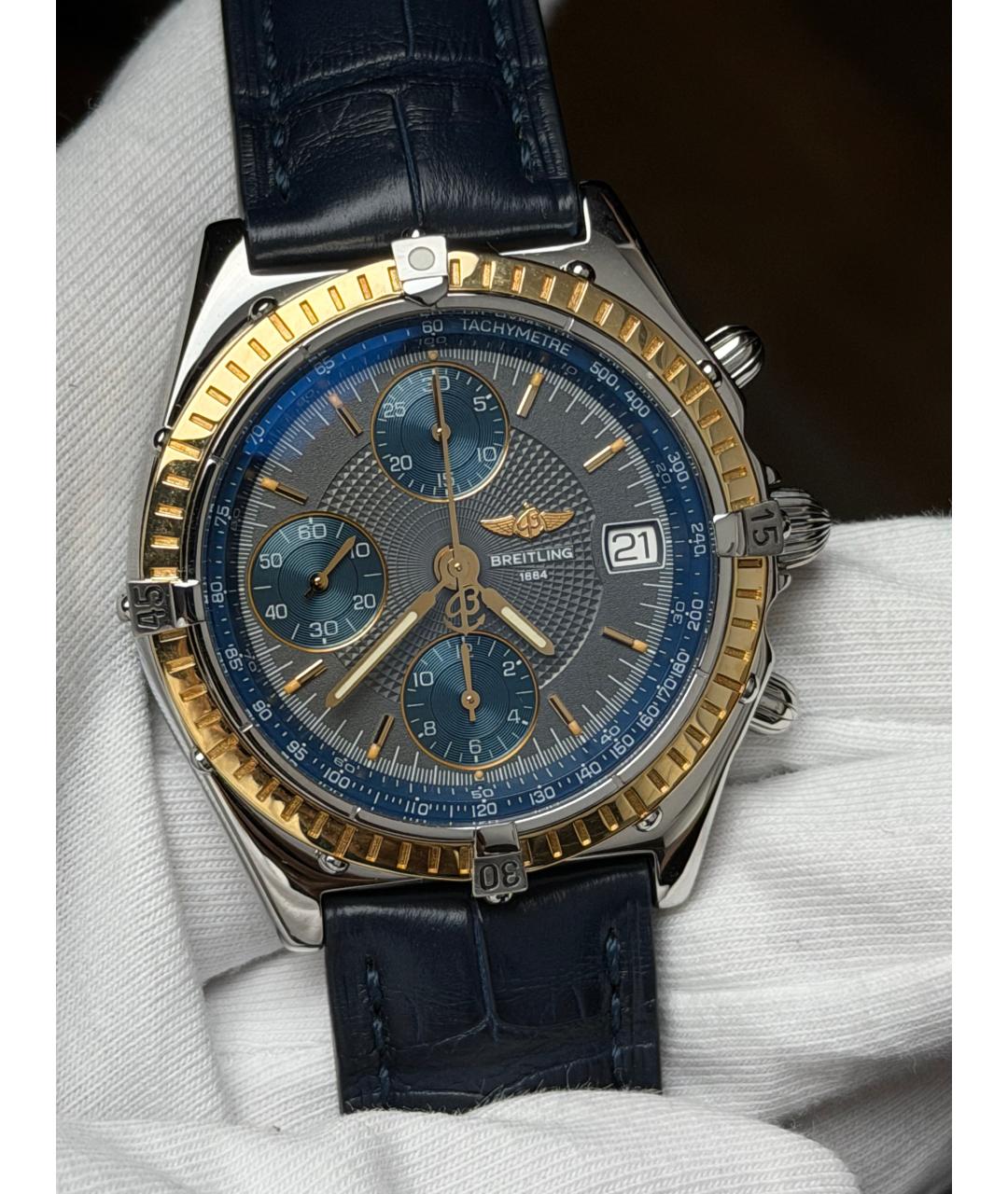BREITLING Темно-синие часы из желтого золота, фото 3