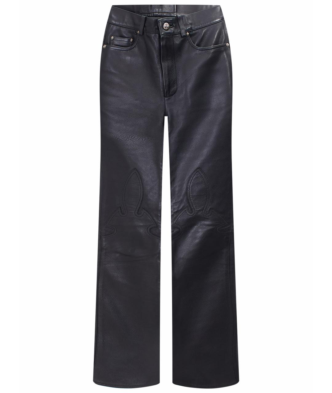 CHROME HEARTS Черные кожаные прямые брюки, фото 1