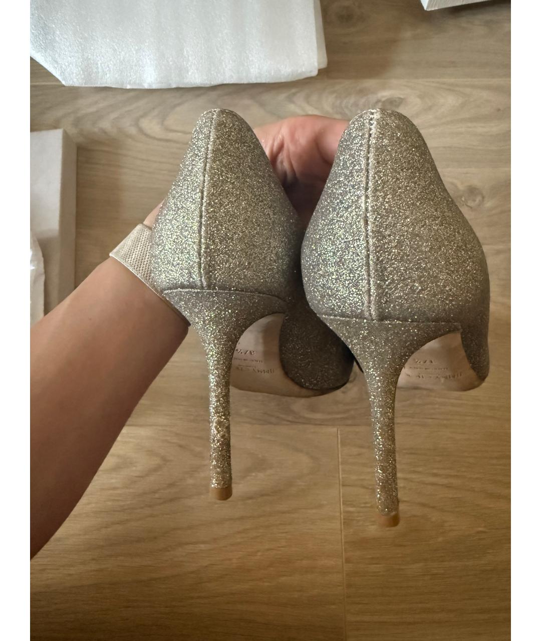 JIMMY CHOO Золотые кожаные свадебные туфли на среднем каблуке, фото 4