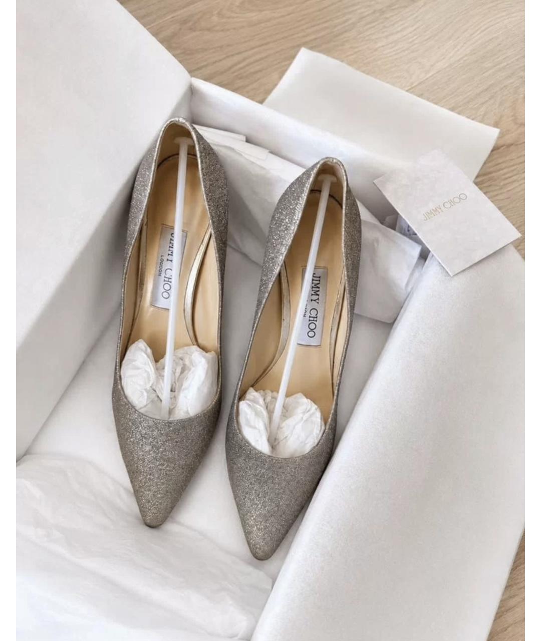 JIMMY CHOO Золотые кожаные свадебные туфли на среднем каблуке, фото 2