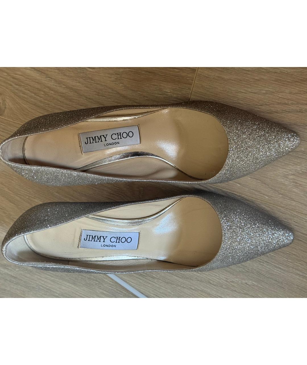 JIMMY CHOO Золотые кожаные свадебные туфли на среднем каблуке, фото 3