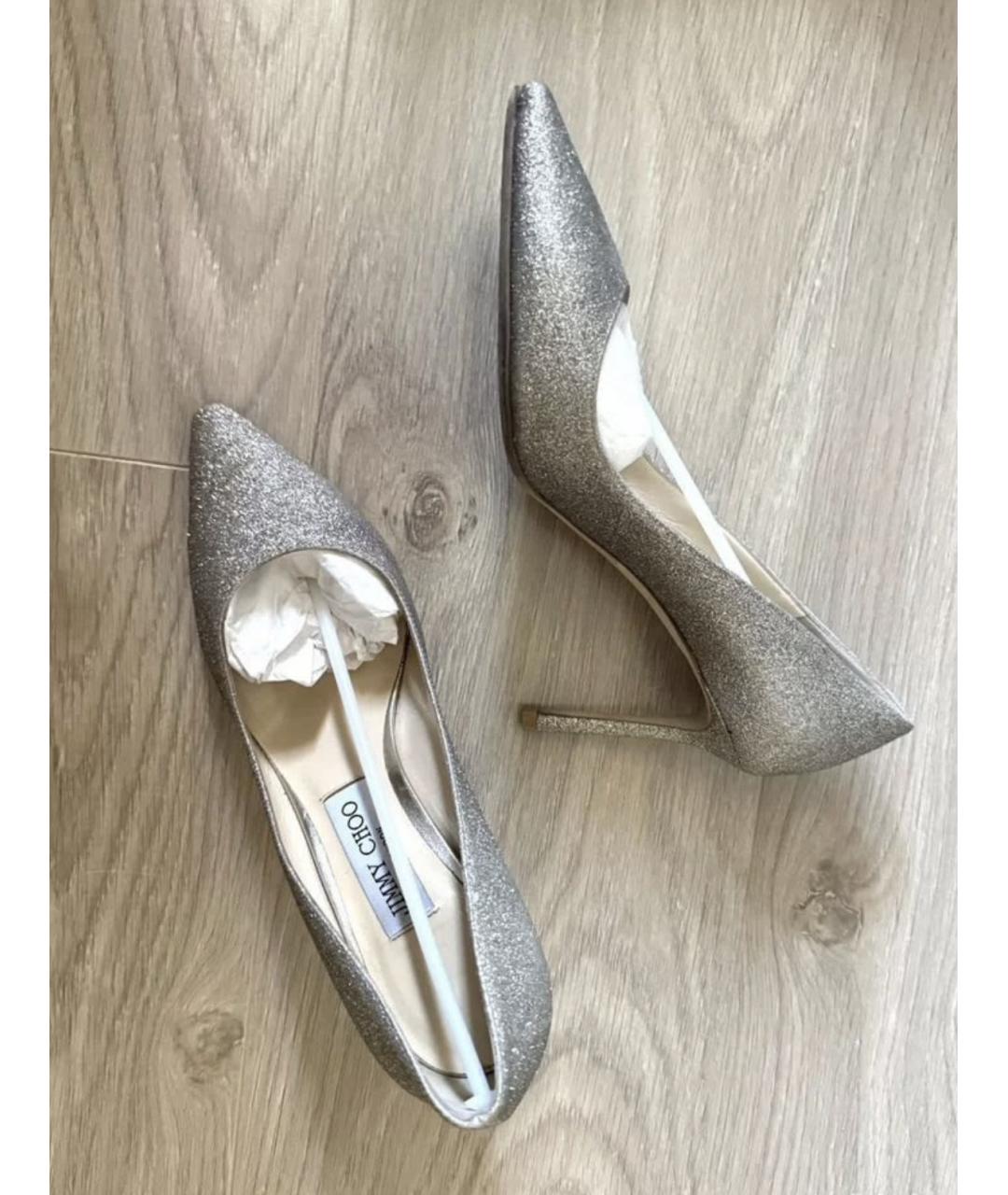 JIMMY CHOO Золотые кожаные свадебные туфли на среднем каблуке, фото 9