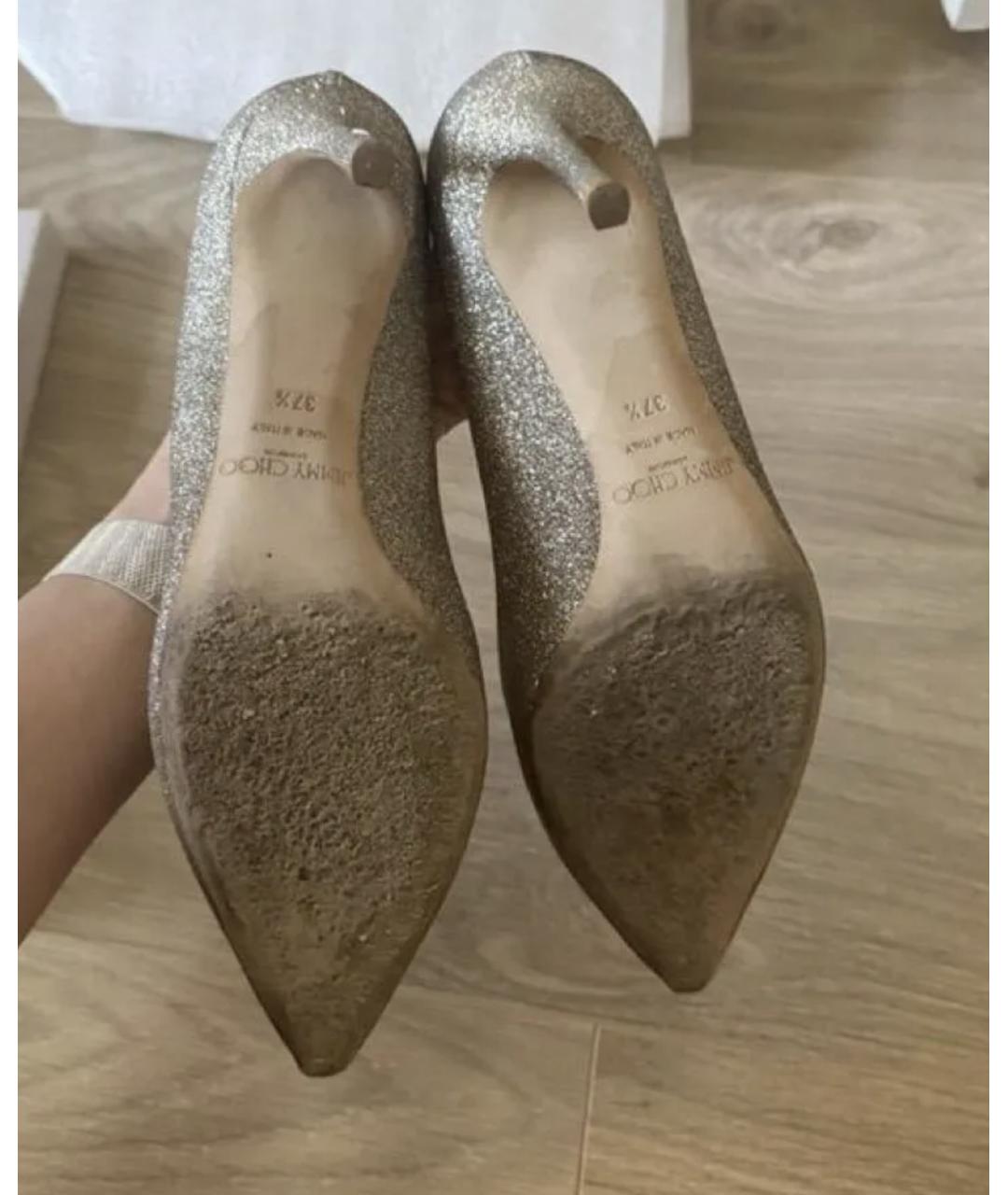 JIMMY CHOO Золотые кожаные свадебные туфли на среднем каблуке, фото 4