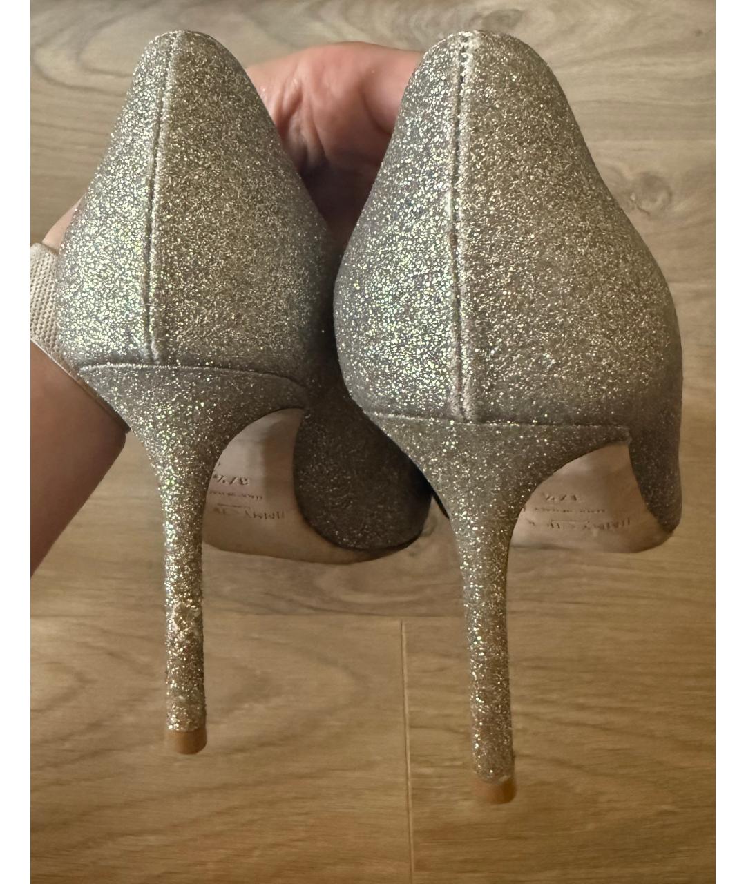 JIMMY CHOO Золотые кожаные свадебные туфли на среднем каблуке, фото 3