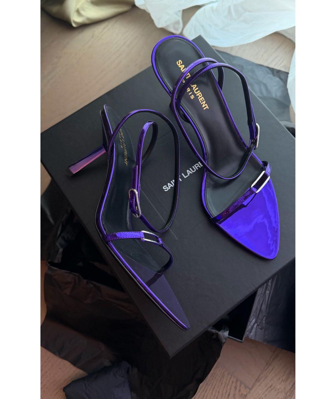 SAINT LAURENT Фиолетовые босоножки из лакированной кожи, фото 3