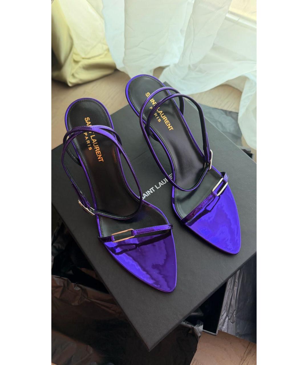 SAINT LAURENT Фиолетовые босоножки из лакированной кожи, фото 2