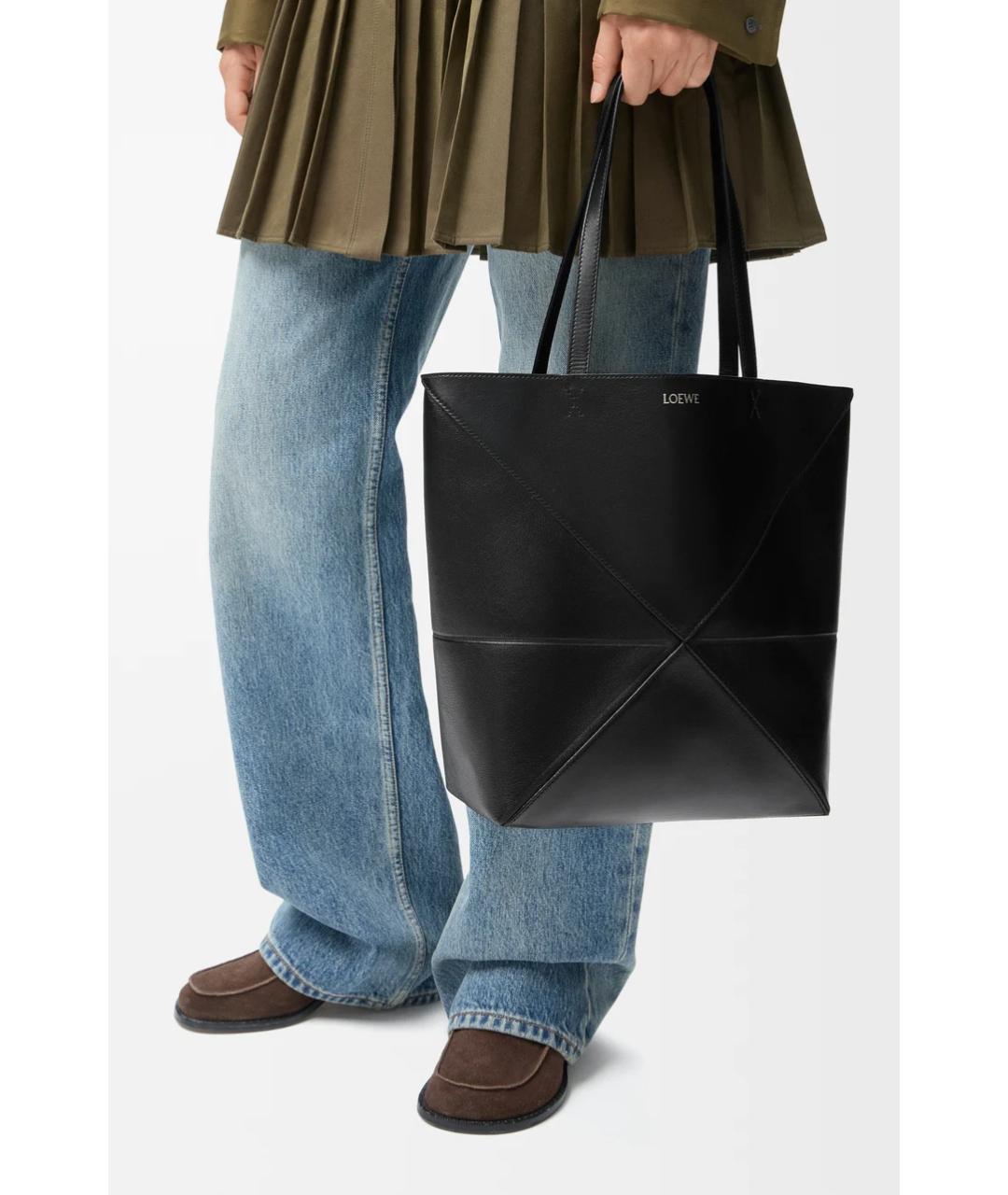 LOEWE Черная кожаная сумка тоут, фото 2