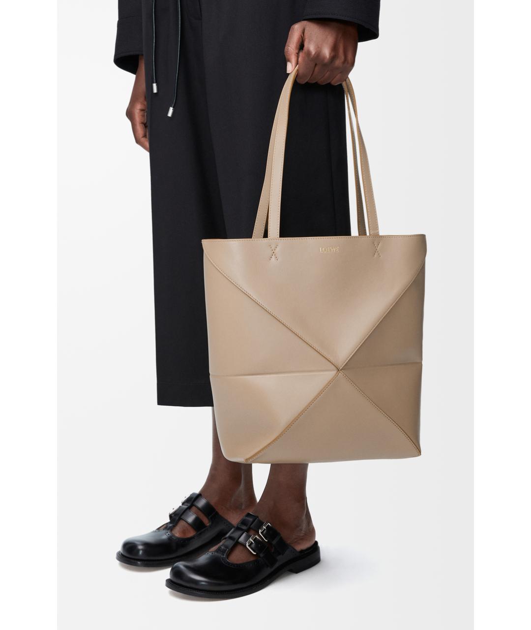 LOEWE Бежевая кожаная сумка тоут, фото 2