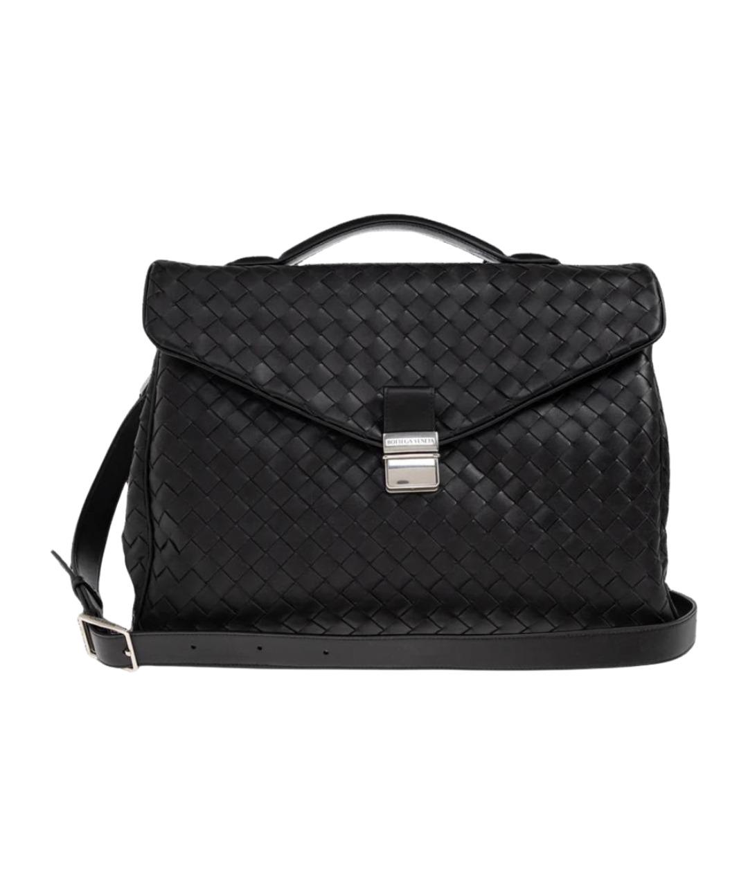 BOTTEGA VENETA Черный кожаный портфель, фото 1