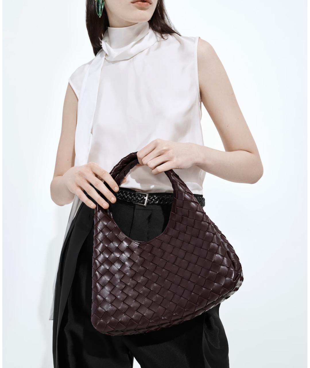 BOTTEGA VENETA Бордовая кожаная сумка через плечо, фото 5