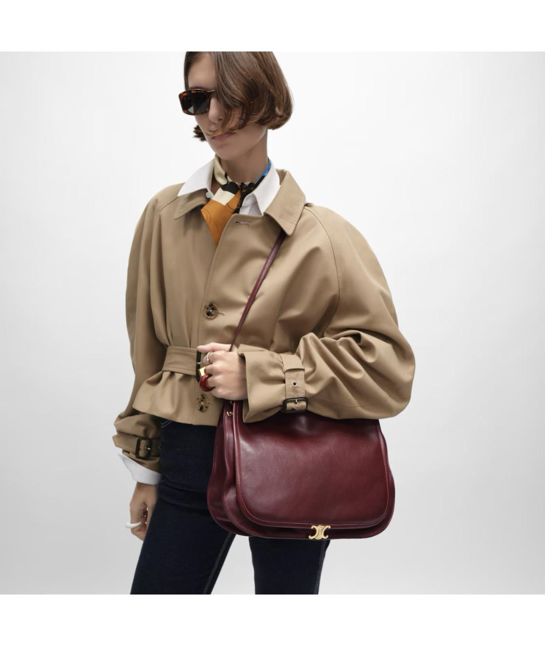 CELINE Бордовая кожаная сумка через плечо, фото 2
