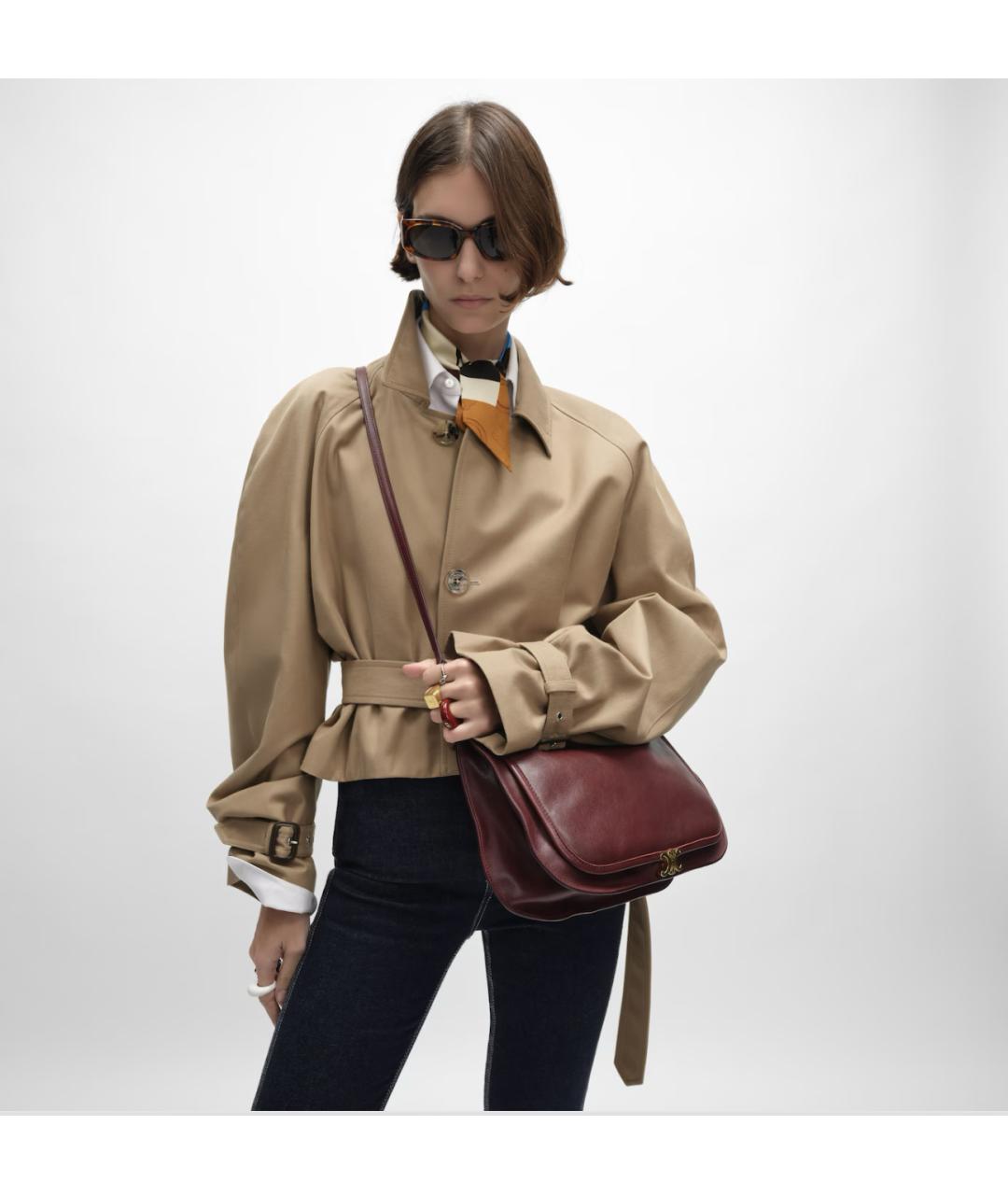 CELINE Бордовая кожаная сумка через плечо, фото 3