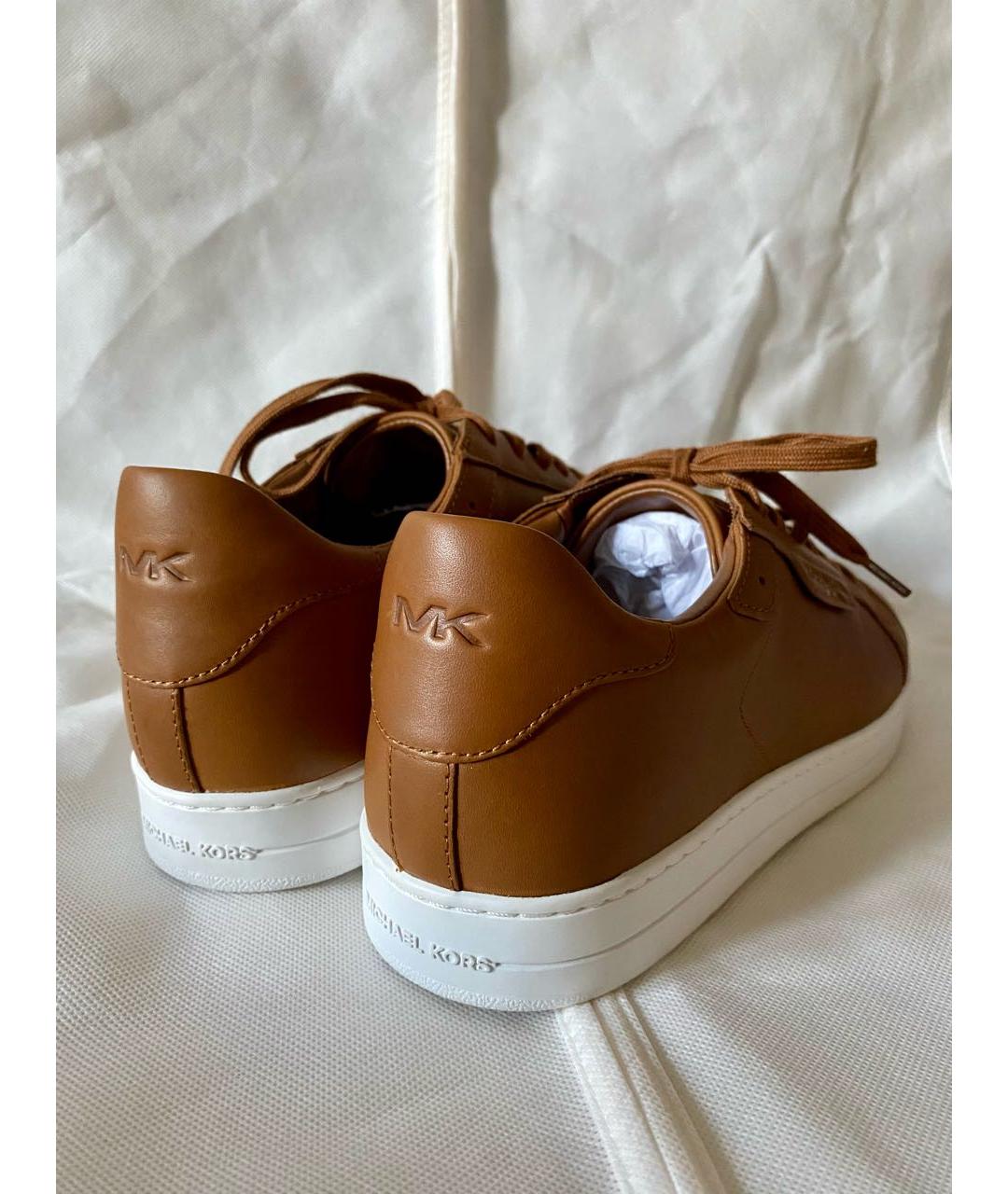 MICHAEL MICHAEL KORS Коричневые кожаные низкие кроссовки / кеды, фото 4