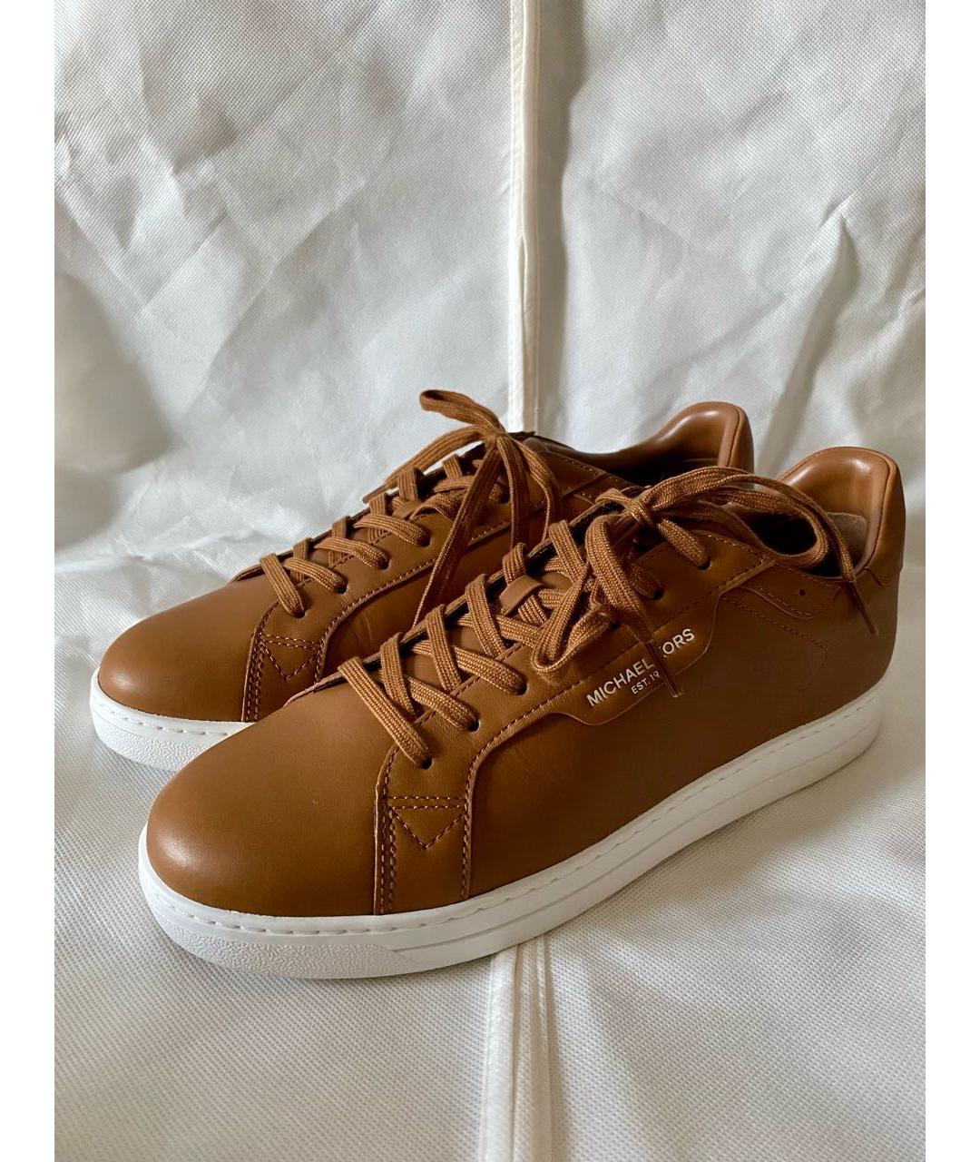 MICHAEL MICHAEL KORS Коричневые кожаные низкие кроссовки / кеды, фото 6