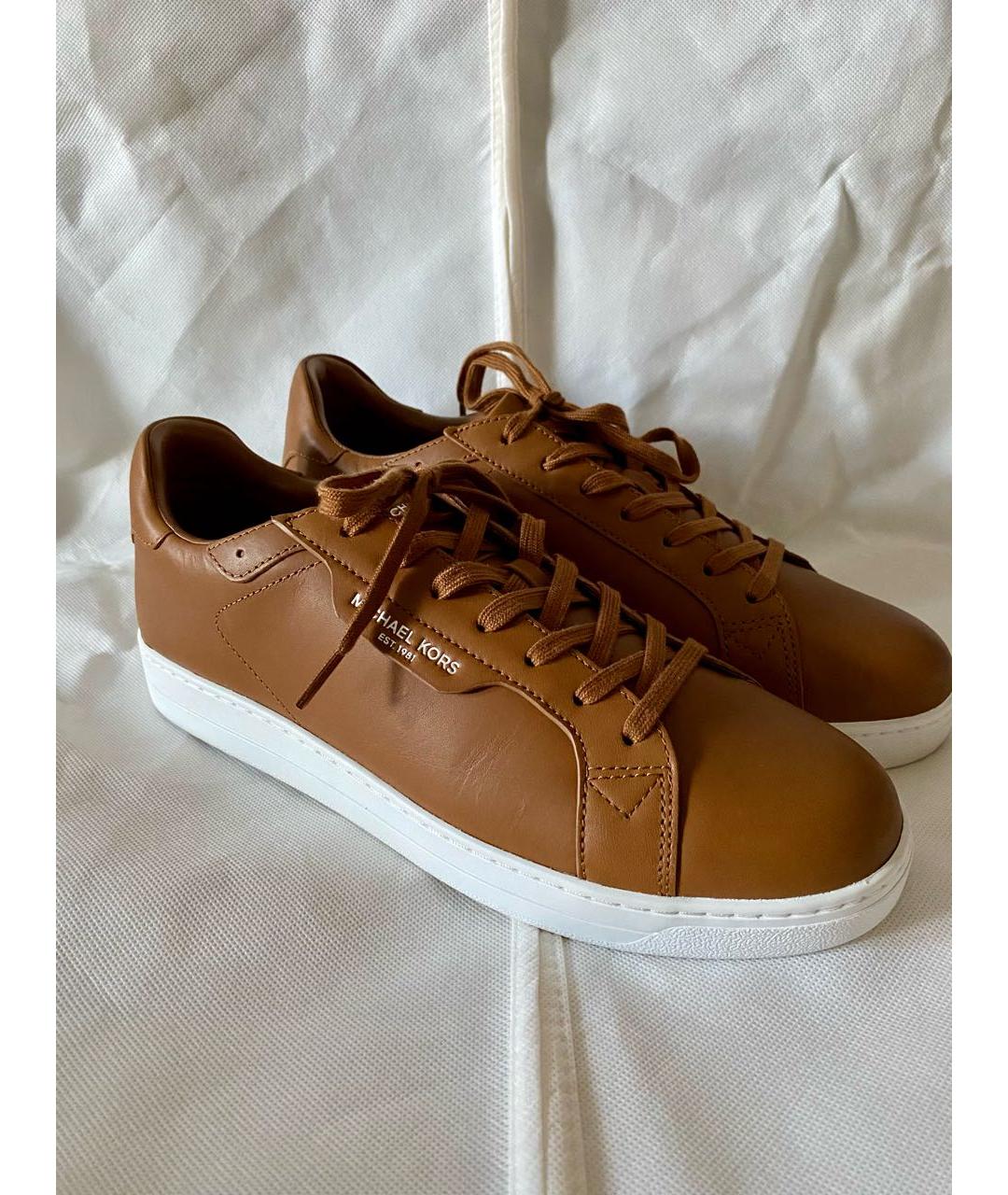 MICHAEL MICHAEL KORS Коричневые кожаные низкие кроссовки / кеды, фото 5