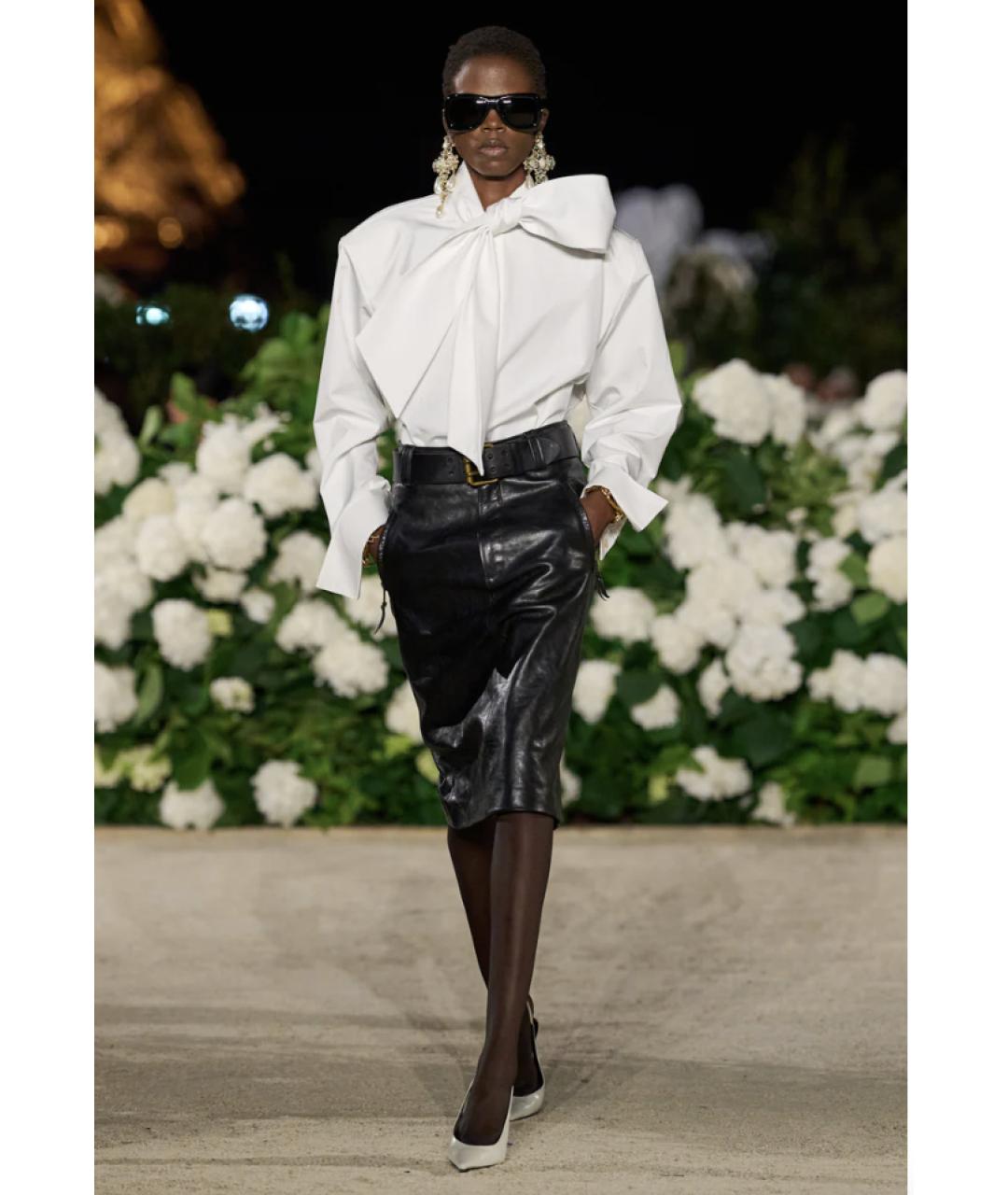 SAINT LAURENT Черная кожаная юбка миди, фото 8