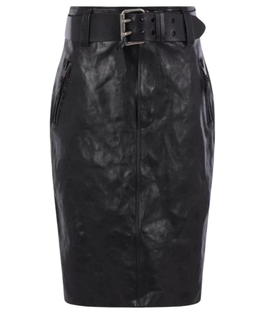 SAINT LAURENT Черная кожаная юбка миди, фото 1