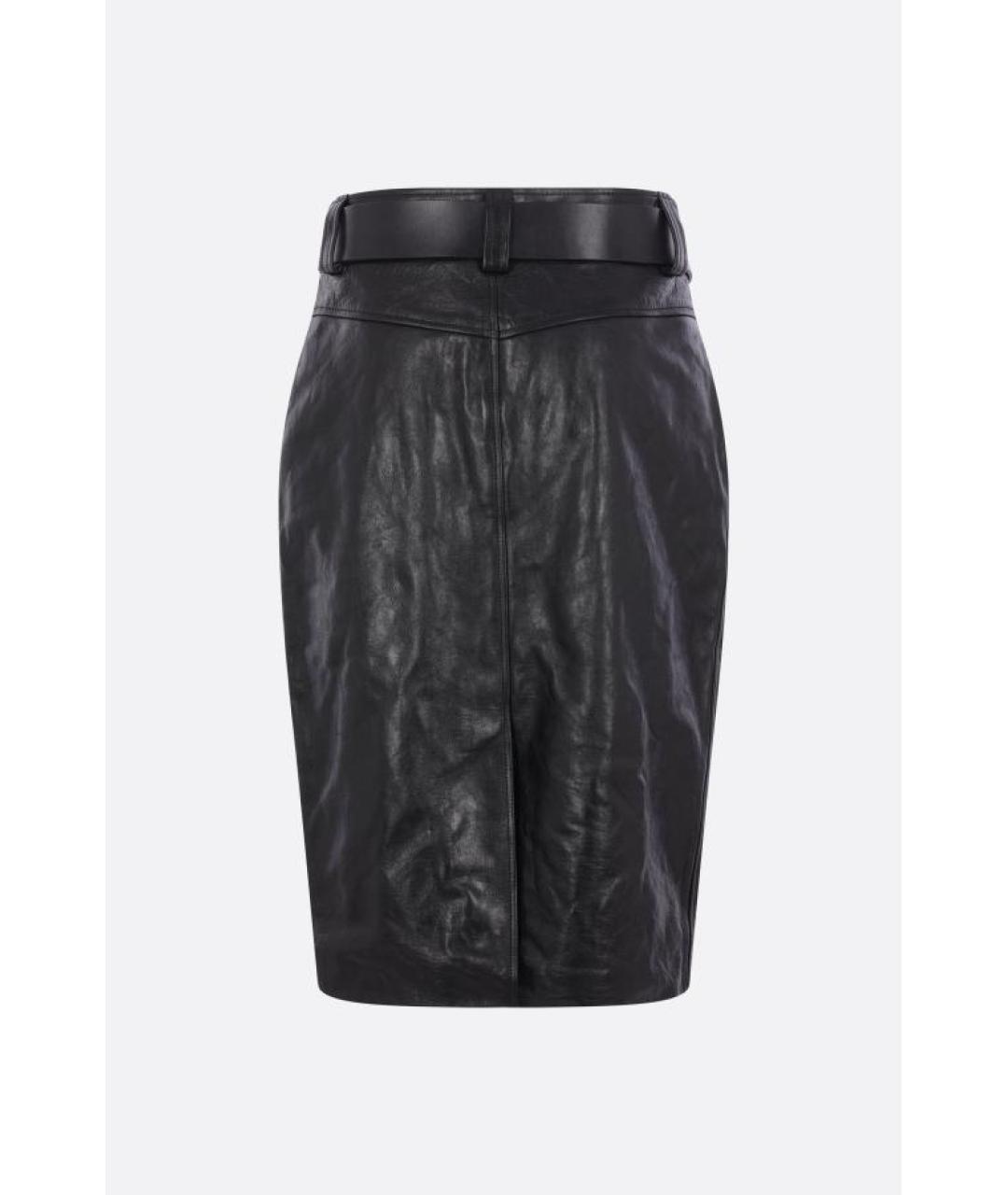 SAINT LAURENT Черная кожаная юбка миди, фото 2