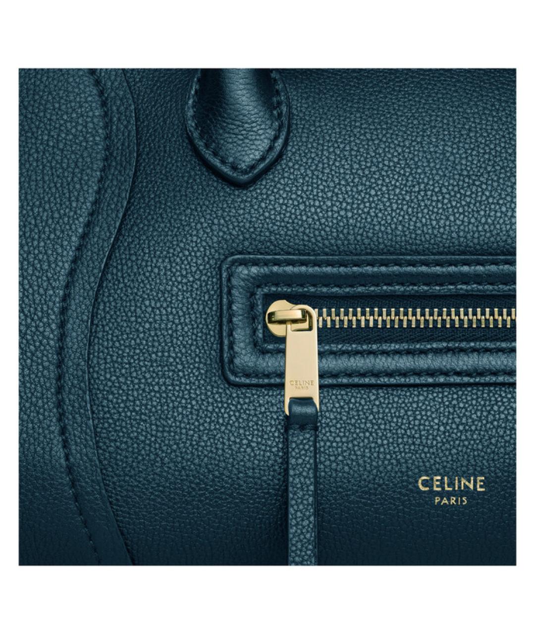 CELINE Бирюзовая кожаная сумка тоут, фото 4