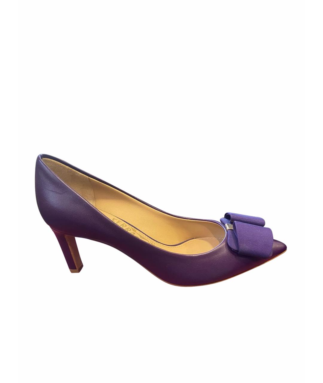 FERRAGAMO Фиолетовые кожаные туфли, фото 1