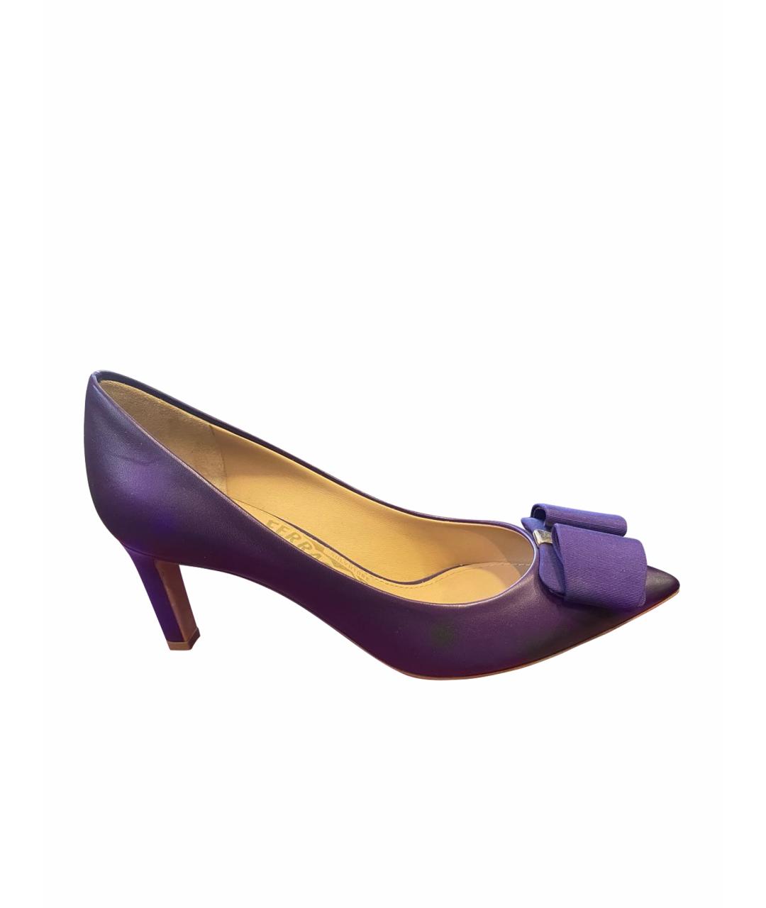 FERRAGAMO Фиолетовые кожаные туфли, фото 7