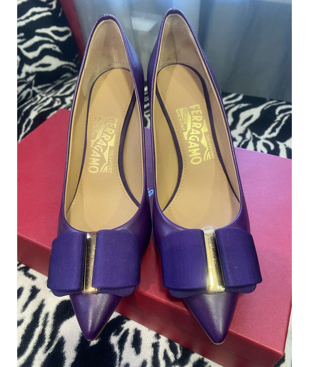 FERRAGAMO Фиолетовые кожаные туфли, фото 3