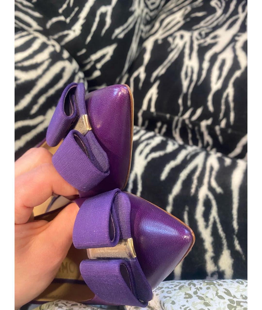 FERRAGAMO Фиолетовые кожаные туфли, фото 6