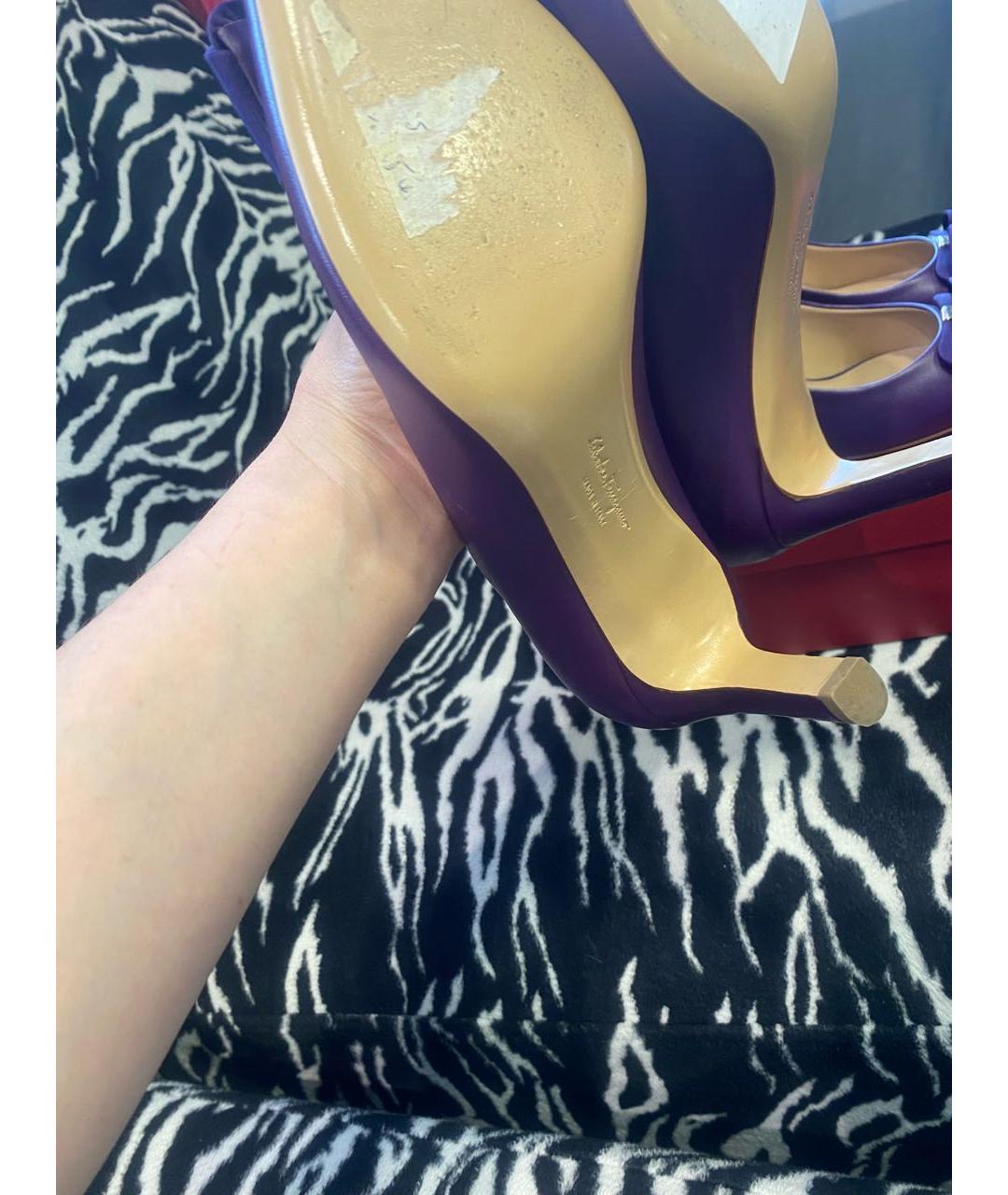 FERRAGAMO Фиолетовые кожаные туфли, фото 5