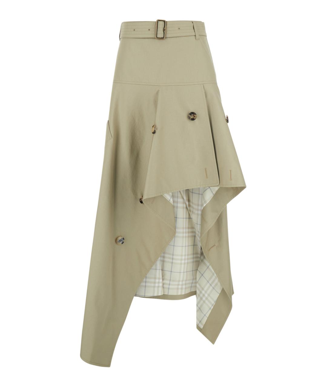 BURBERRY Бежевая хлопковая юбка миди, фото 1
