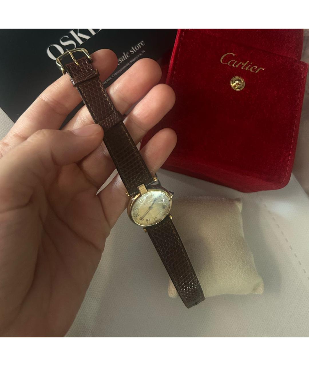 CARTIER Золотые кожаные часы, фото 4
