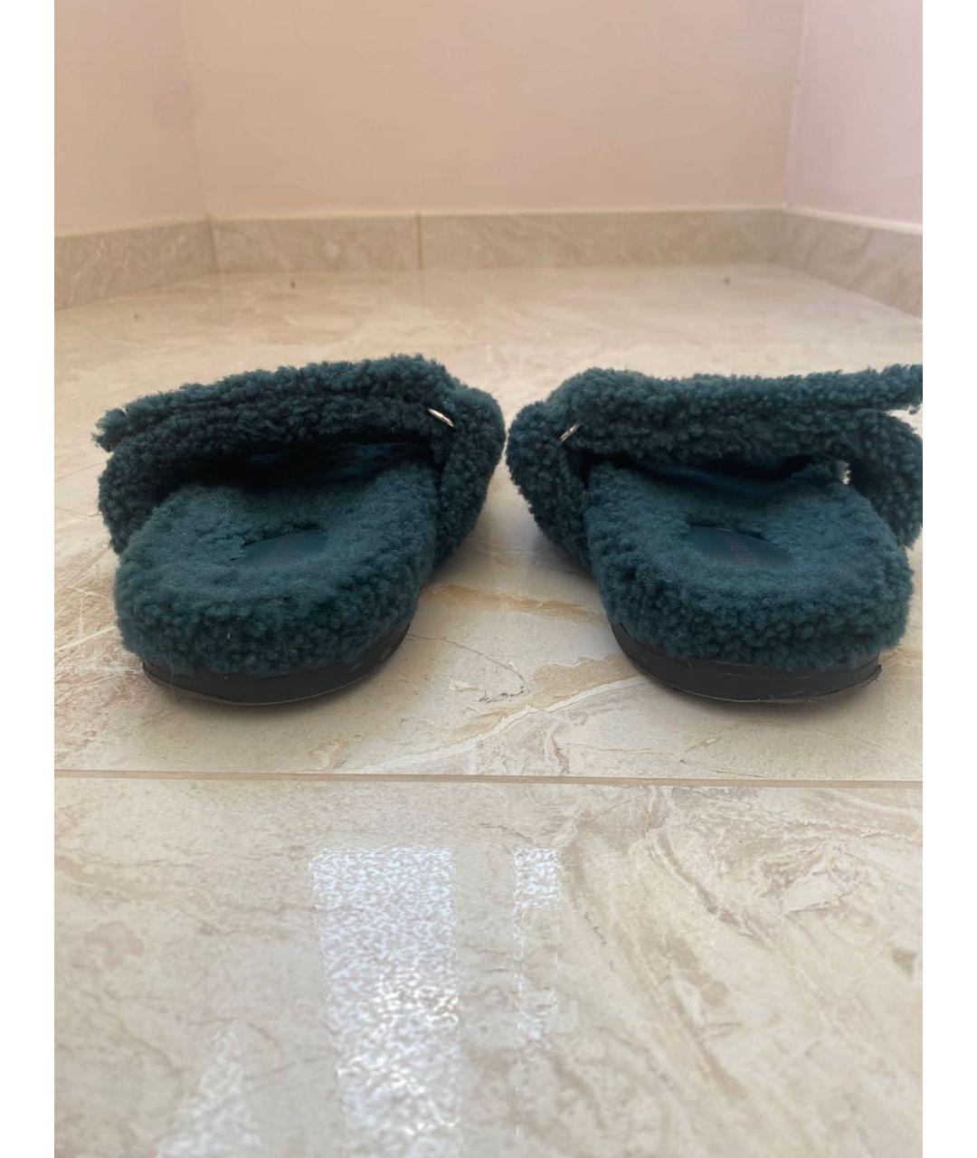 HERMES Бирюзовые текстильные босоножки, фото 4