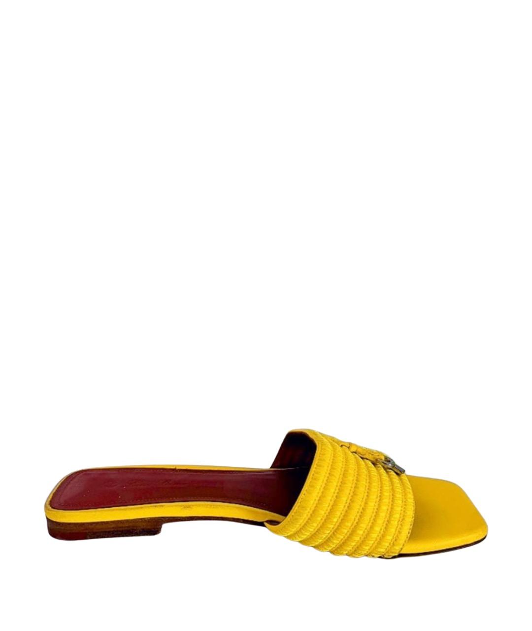 LORO PIANA Желтые кожаные шлепанцы, фото 1
