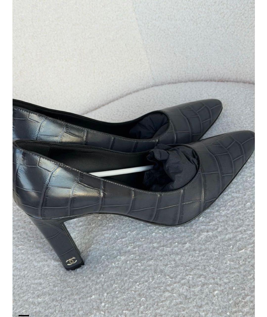 CHANEL Антрацитовые кожаные туфли, фото 4