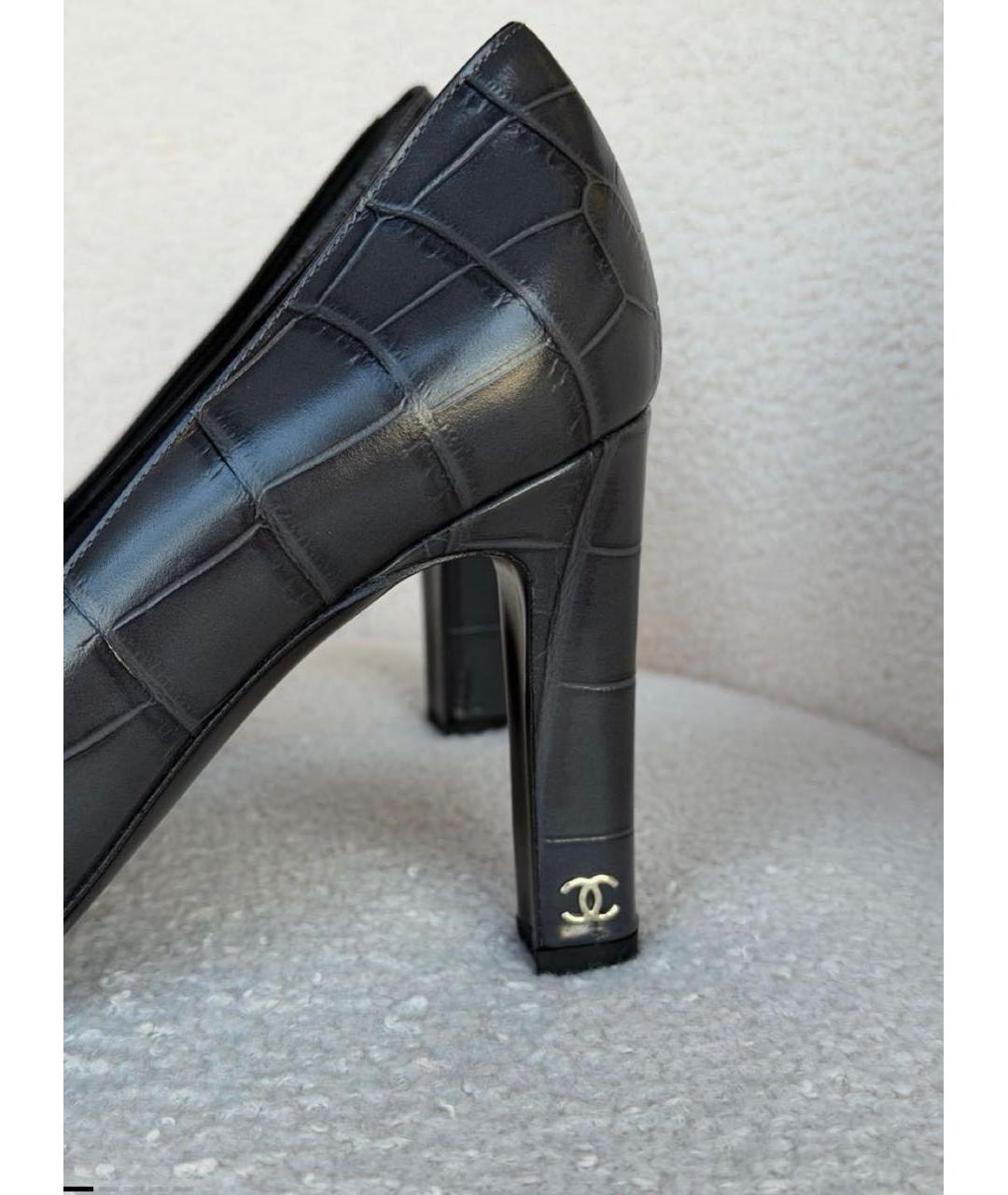 CHANEL Антрацитовые кожаные туфли, фото 3