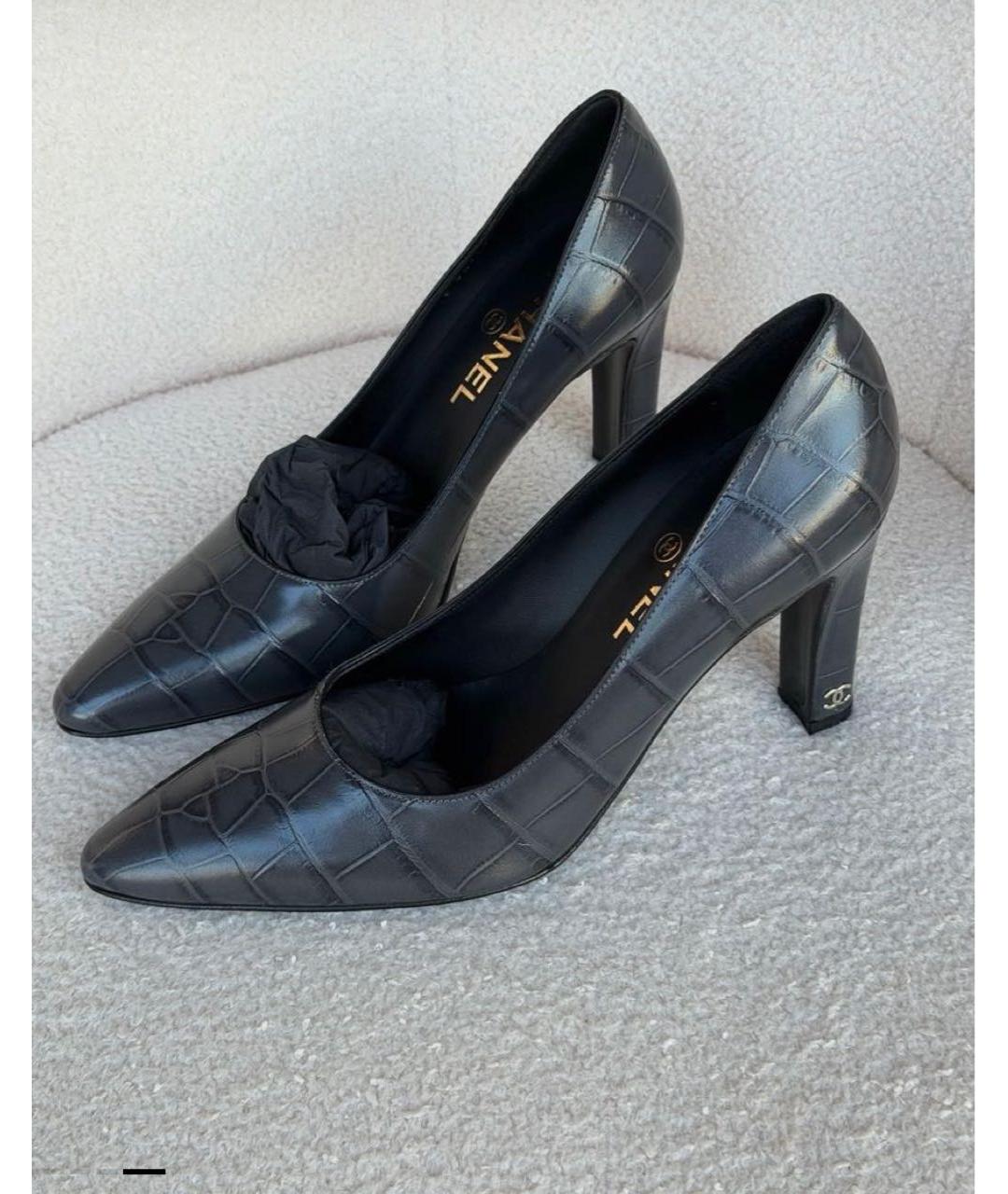 CHANEL Антрацитовые кожаные туфли, фото 5