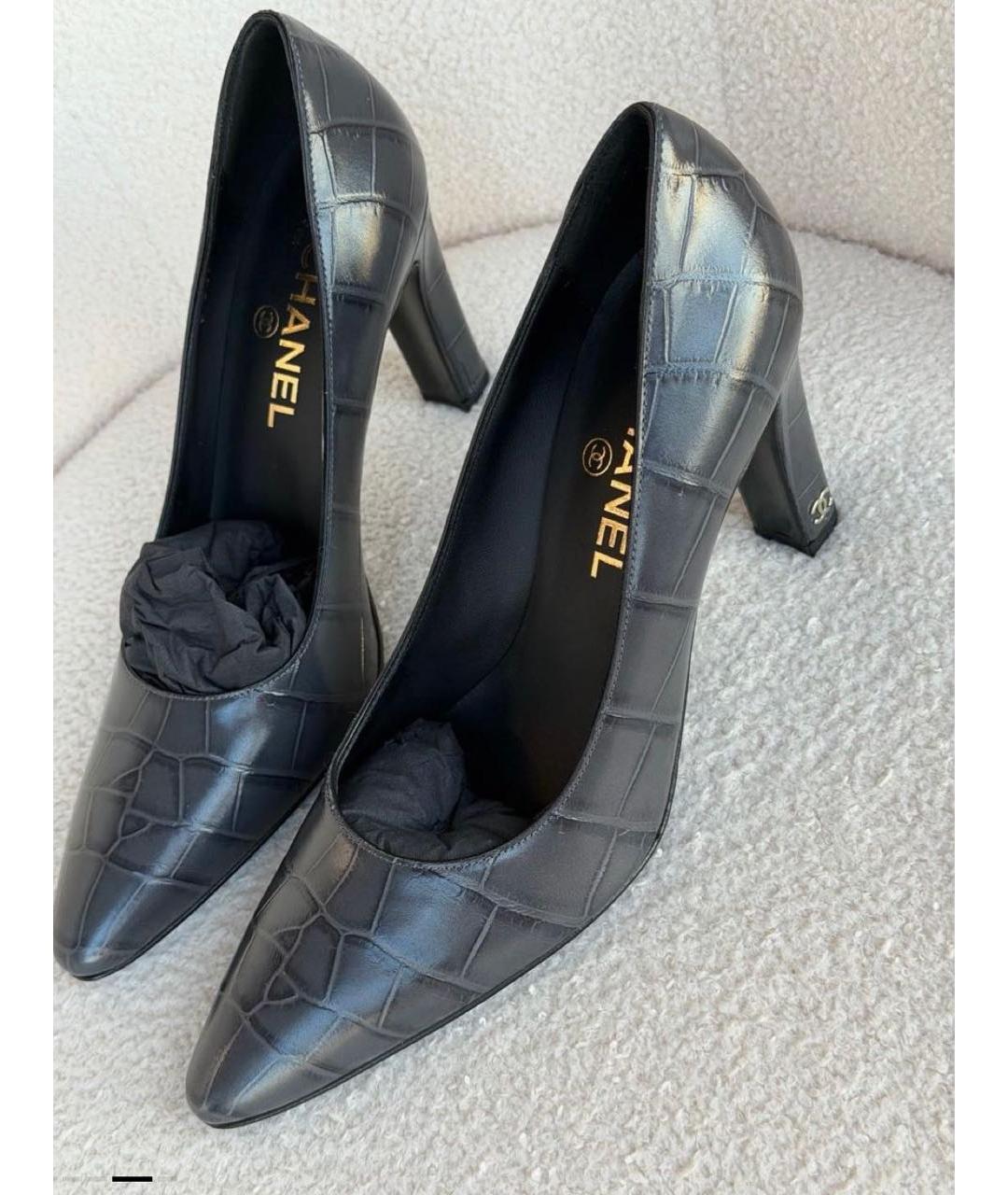 CHANEL Антрацитовые кожаные туфли, фото 6