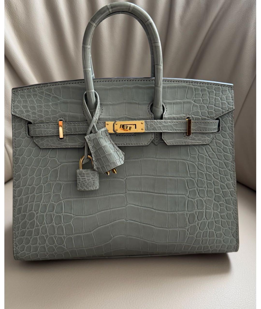 HERMES Серая сумка с короткими ручками из экзотической кожи, фото 7