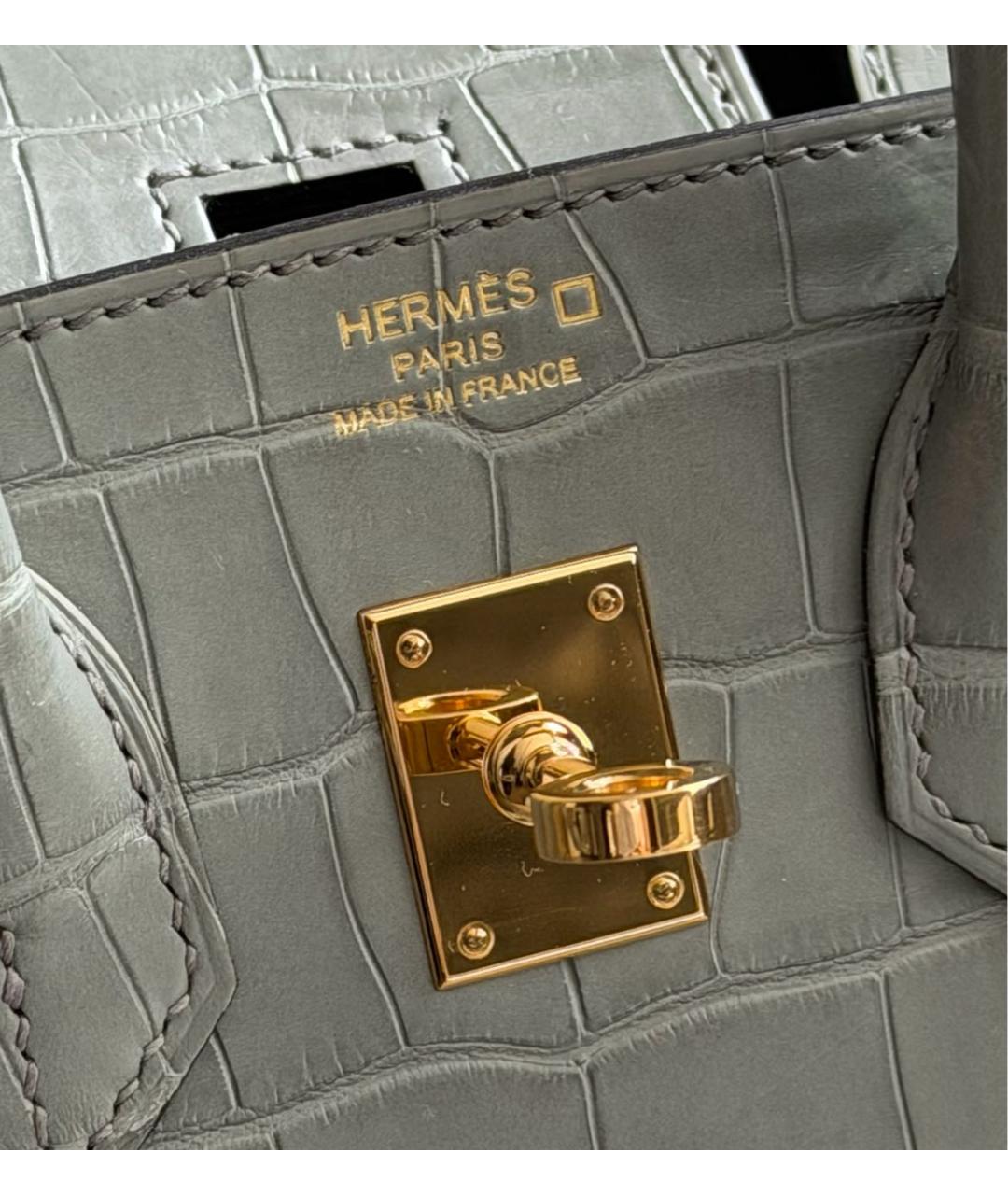 HERMES Серая сумка с короткими ручками из экзотической кожи, фото 6