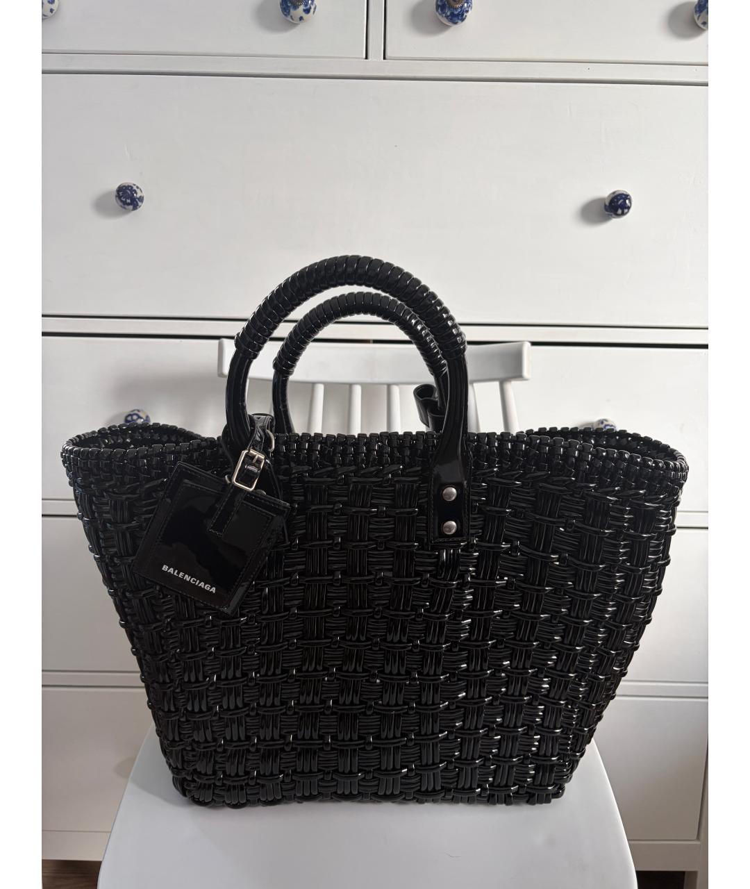 BALENCIAGA Черная плетеная пляжная сумка, фото 2