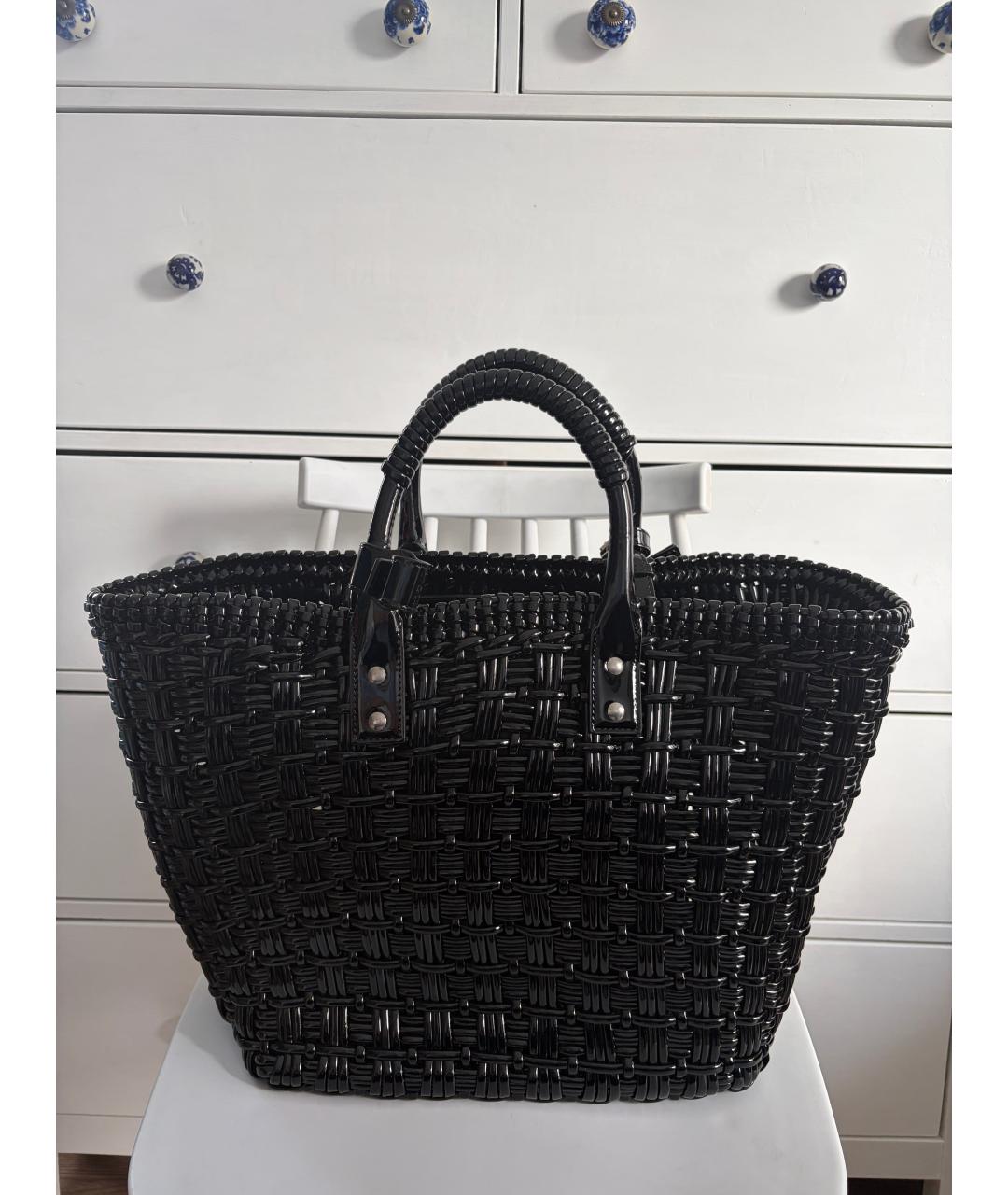 BALENCIAGA Черная плетеная пляжная сумка, фото 4