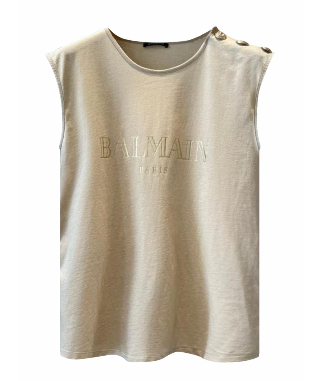BALMAIN Бежевая хлопковая майка, фото 1