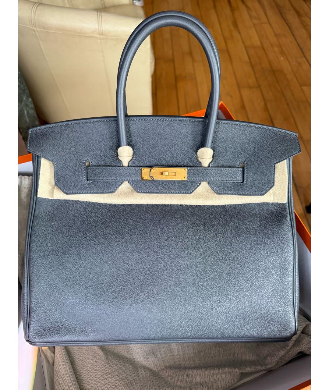 HERMES Антрацитовая кожаная сумка с короткими ручками, фото 6