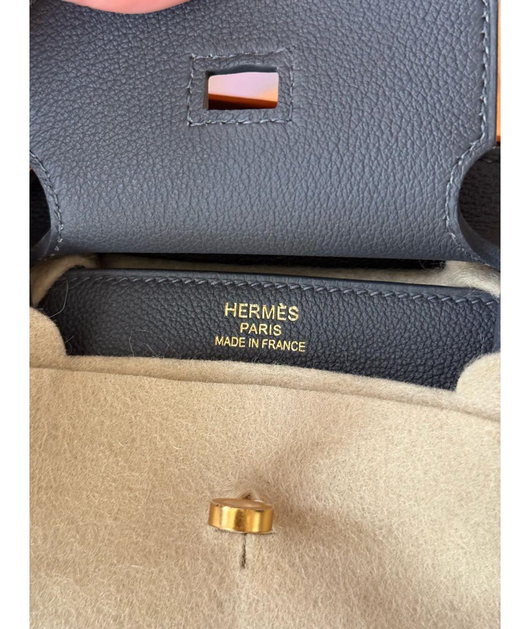 HERMES Антрацитовая кожаная сумка с короткими ручками, фото 4